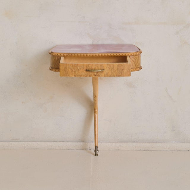 Italian Wall-Mounted Nightstand with Pink Glass Top, 1950s For Sale - Image 10 of 12