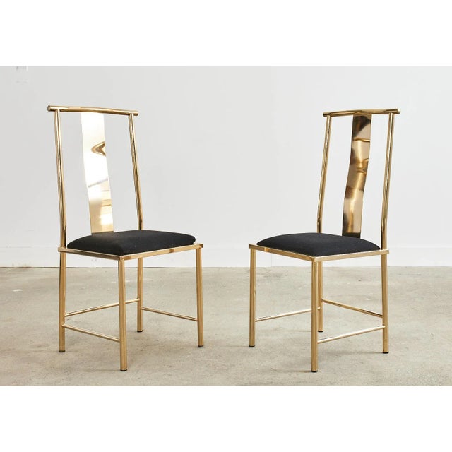 Set of Six Gilded Steel Chinese Officials Hat Dining Chairs For Sale - Image 10 of 13