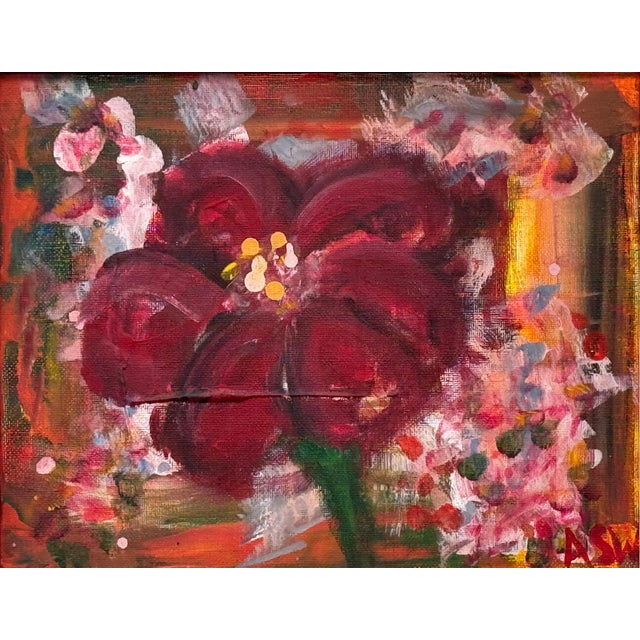 Contemporary Ameryllis Study 1 - Miniature Abstract Floral Canvas Art by Contemporary Artist 2005 For Sale - Image 3 of 11