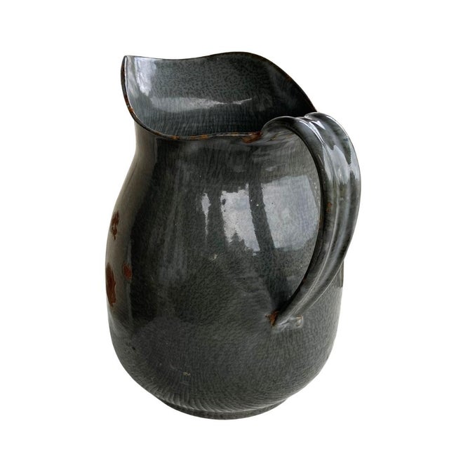 Vintage Rustic Enameled Large Gray Pitcher For Sale - Image 4 of 9