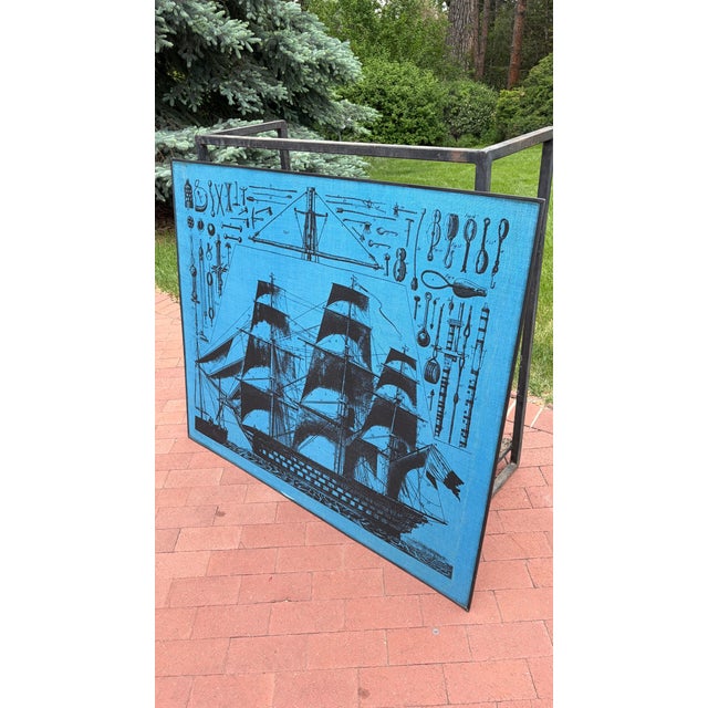 "Tall Ship Blueprint” Screen Print by El Segundo of California A striking vintage screen print by Design Line Corporation...