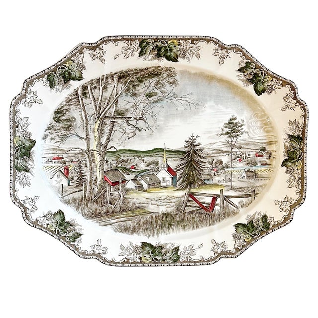 1990s Large English Transferware Ironstone Thanksgiving Platter, Friendly Village by Johnson Brothers For Sale - Image 10 of 10