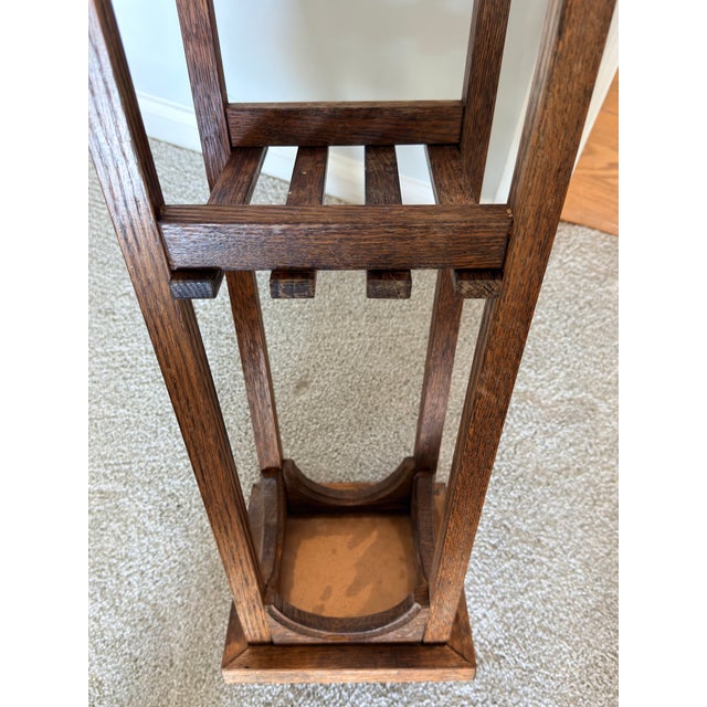 Brown Arts and Crafts Oak Tile Top Table, Plant Stand For Sale - Image 8 of 11