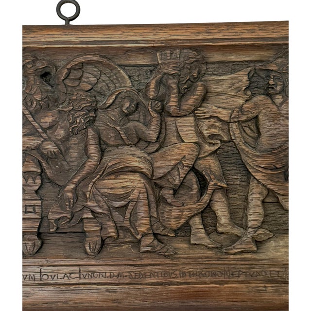 1930s Early 20th Century Renaissance Revival Carved Oak Wall Plaque Depicting Jupiter, Juno, Neptune & Mercury For Sale - Image 5 of 7