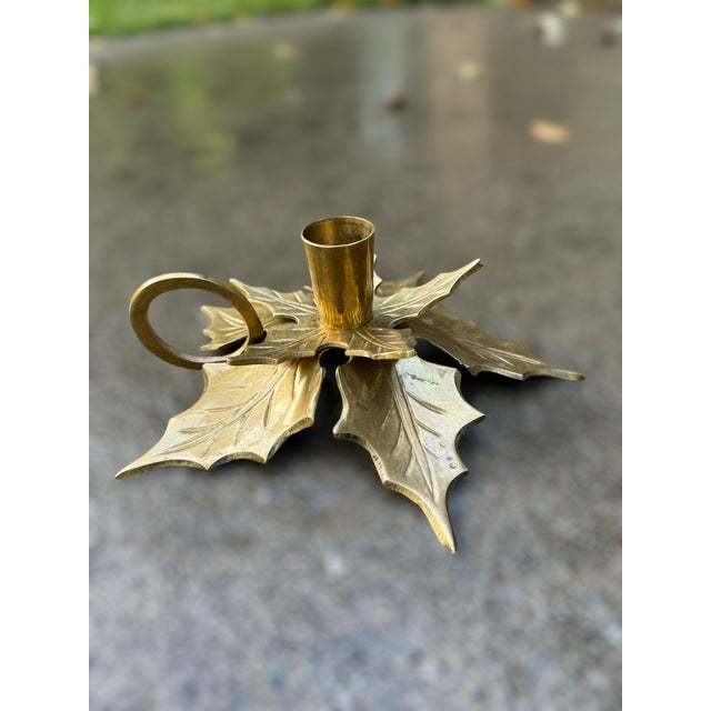 Brass Brass Leaf Candlestick Holders -a Pair For Sale - Image 8 of 10