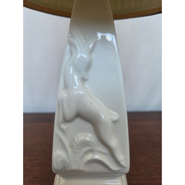 Early 20th Century Art Deco Hollywood Regency Ceramic Gazelle Boudoir Lamp W/ Black Shade For Sale - Image 4 of 10