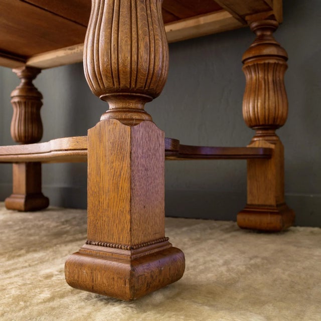 19th Century Jacobean Revival Tiger Oak Library Table or Center Table With Drawers For Sale - Image 4 of 18