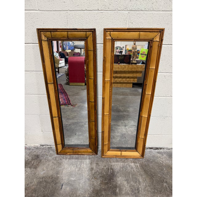 Wood Boho Coastal Vintage Bamboo Mirrors - A Pair For Sale - Image 7 of 9