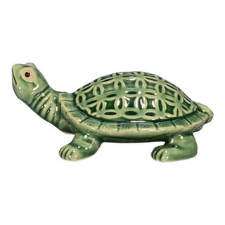 Green Glaze Ceramic Turtle Figurine, Chinoiserie Longevity Tortoise Statue For Sale
