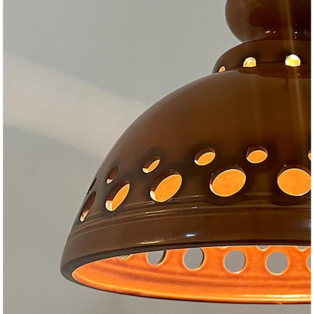 Brown Glazed Ceramic Pendant Lights, Germany, 1970s, Set of 3 For Sale - Image 14 of 15
