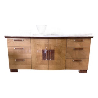 Italian Mid Century Modern Art Deco Credenza in Figured Wood Veneers For Sale