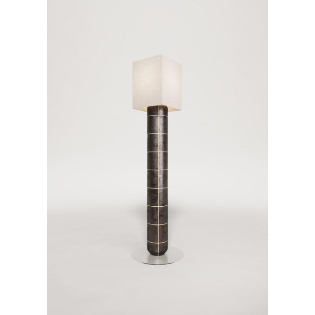 Handcrafted Ceramic Floor Lamp in Red Glaze With Linen Lampshade For Sale - Image 6 of 12