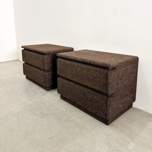 Chocolate Pair of Vintage Mid Century Modern Nightstands in Chocolate Cork For Sale - Image 8 of 11