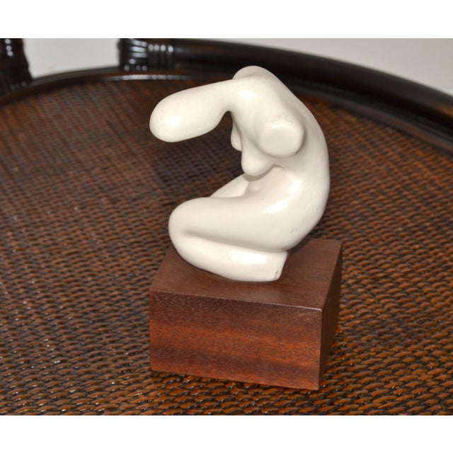 1970s Mid-Century Modern Kneeling Nude Ceramic Female Sculpture Rosewood Base For Sale - Image 12 of 14
