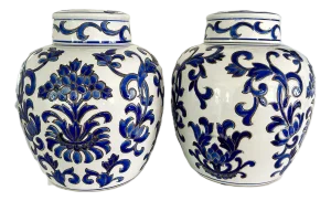 Blue & White Chinese Porcelain Urns - A Pair
