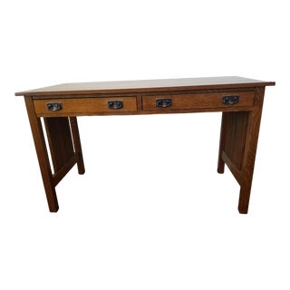 Late 20th Century Stickley Arts & Crafts Mission Oak 2 Drawer Desk For Sale