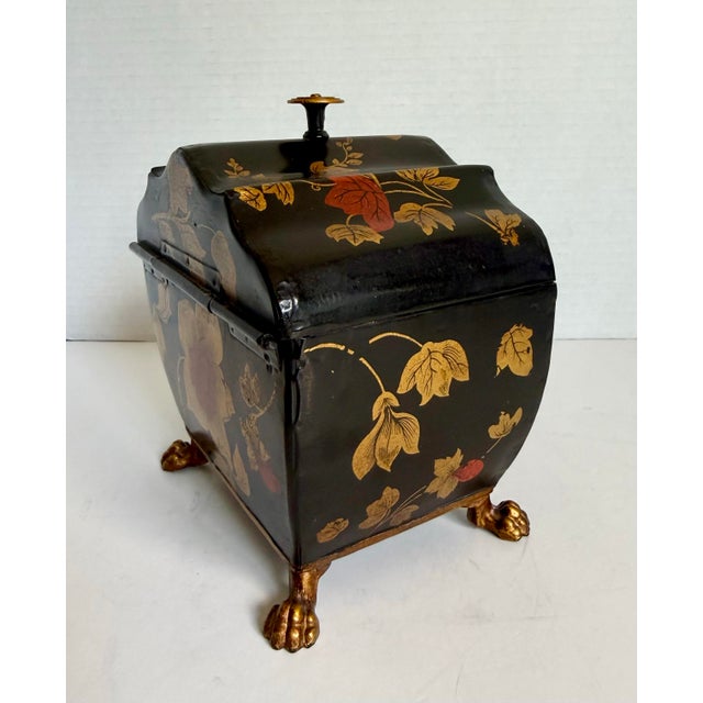 Vintage Italian Tole Floral Hinged Box for Bergdorf Goodman With Gilt Claw Feet For Sale In Los Angeles - Image 6 of 12