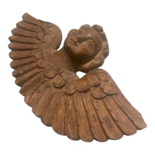 Antique Neoclassical Carved Wood Cherub Winged Wall Plaque For Sale