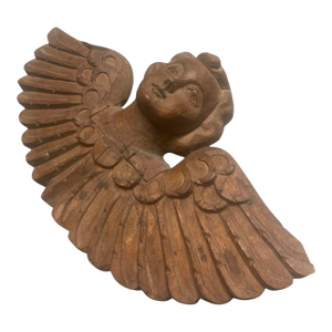 Antique Neoclassical Carved Wood Cherub Winged Wall Plaque