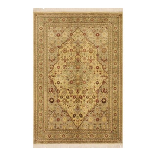 Shabby Chic 1990's Tabriz Pak-Persian Beige/Green Wool Rug - 4'2'' X 6'4'' For Sale