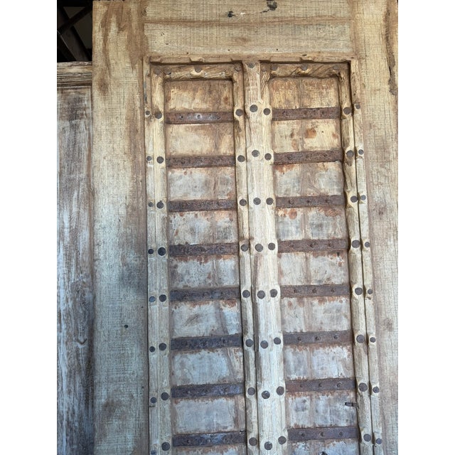 Antique Indian Rustic Wooden Entry Door | Distressed Hand-Carved Architectural Statement 84x36 For Sale - Image 10 of 10