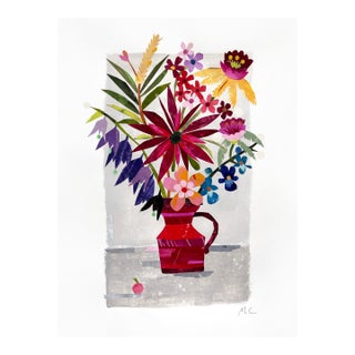 Paradise Flowers - Original Colorful Floral Still Life Mixed Media Collage on Paper For Sale