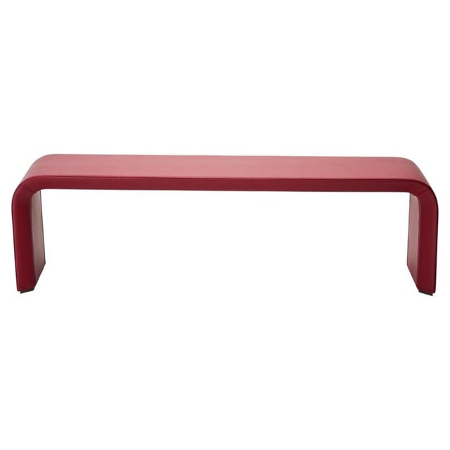 Rounded Burgundy Leather and Brass Base Bench by Reda Amalou Design For Sale - Image 6 of 6