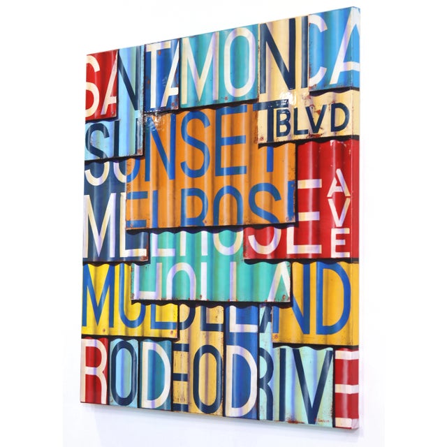 Textile Mulholland Drive - Photorealistic Oil and Enamel Colorful Painting on Canvas Original Artwork by Ross Tamlin For Sale - Image 7 of 9