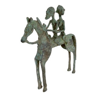 African Dogon Bronze Horseman W/Companion 12.5" H For Sale