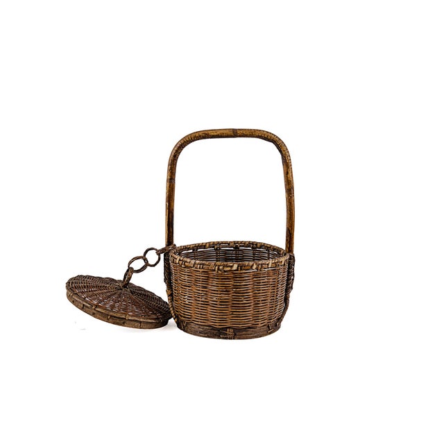 Vintage Antique Small 2 (Two) Tier Chinese Wedding Basket With Linked Lid For Sale - Image 10 of 15