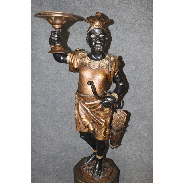 Wood Italian-Made Nubian Blackamoor Carved Wood Polychromed Figures on Pedestals For Sale - Image 7 of 14