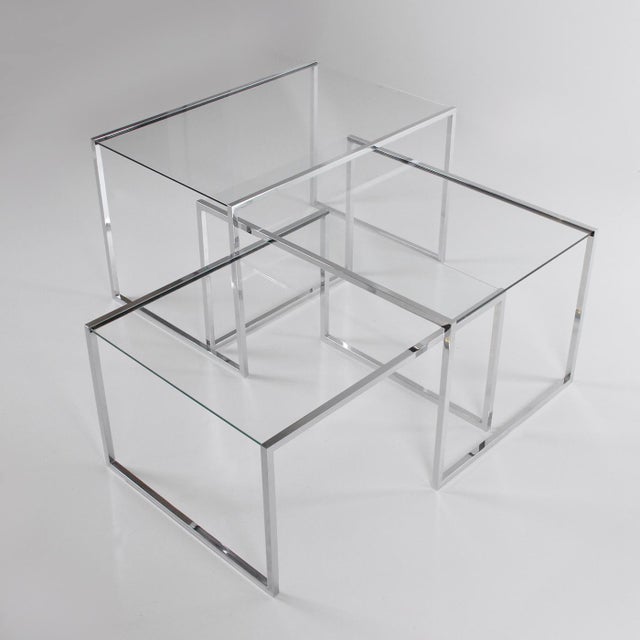 Three Coffee Tables in Glass and Chromed Metal, 1970s, Set of 3 For Sale - Image 6 of 11