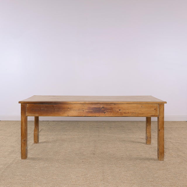 Beige Antique Pine Farmhouse Table With Two Drawers | Circa 1880 For Sale - Image 8 of 8