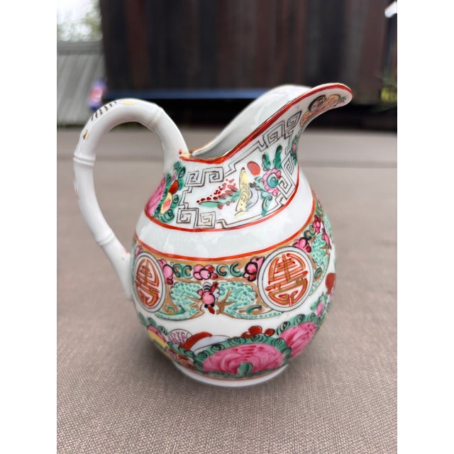1950s Vintage Chinese Export Famille Rose Medallion Canton Porcelain Tea Service | 11 Piece Hand-Painted Teapot Set With Cups, Creamer & Covered Bowls For Sale - Image 5 of 12