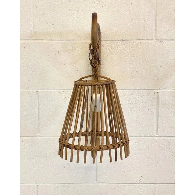 Wall Lamps in Wicker and Bamboo, 1970s, Set of 2 For Sale - Image 4 of 12