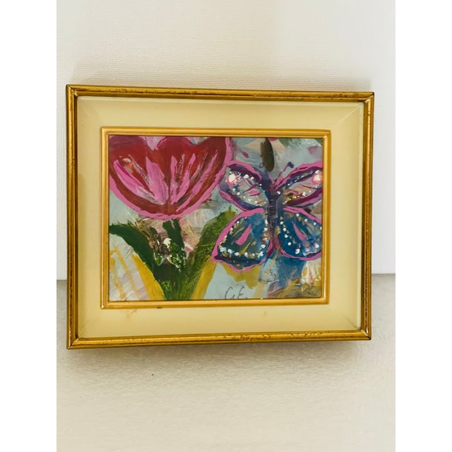Cute mini mixed media with Butterfly in brass enamel frame by Elia.