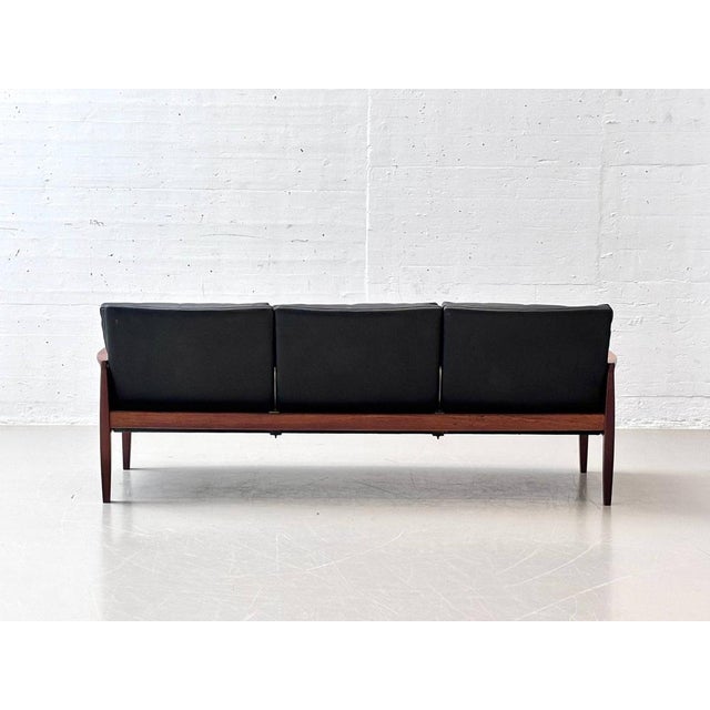 Black Mid-Century Sofa in Rosewood and Black Cowhide Leather by Hans Olsen for Vatne Møbler For Sale - Image 8 of 18