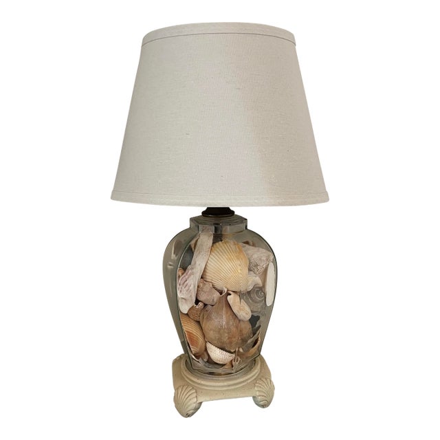 Vintage Coastal Glass Ginger Jar Filled With Seashells Lamp For Sale