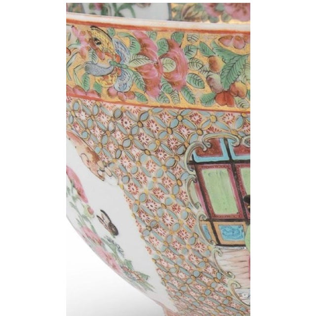 Chinese Unusual 19thc Export Famille Rose Punch Bowl With Unusual Latticework Background. For Sale - Image 3 of 3