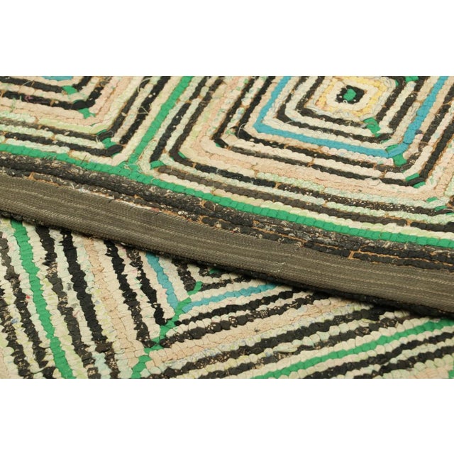 Textile Antique Hooked Square Rug in Beige and Green Geometric Patterns | Rug & Kilim For Sale - Image 7 of 7