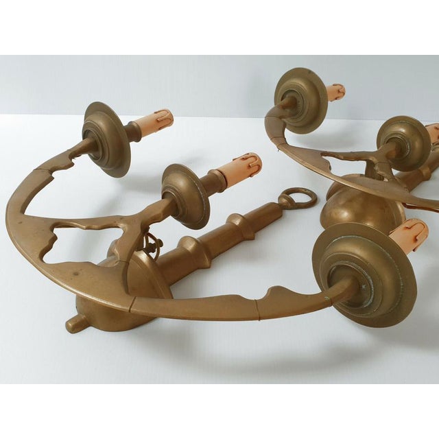 Large Vintage Anchor Wall Lights in Brass, 1950s, Set of 2 For Sale - Image 6 of 8