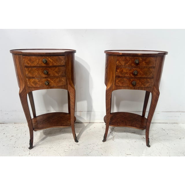 Small 20th Century Kidney-Shaped Chests of Drawers in Marquetry Veneer, Set of 2 For Sale - Image 3 of 14