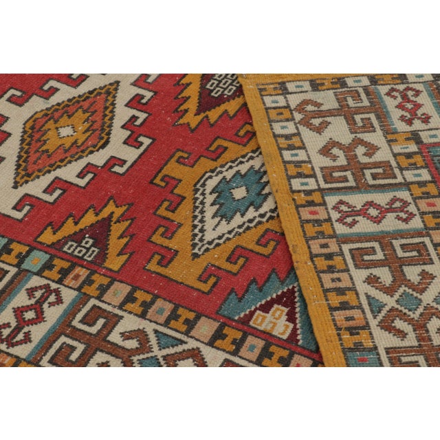 Red Vintage Oushak Rug in Red With Bold, Colorful Geometric Patterns - Rug & Kilim For Sale - Image 8 of 8