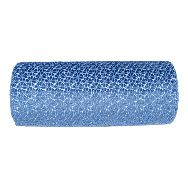 The House Of Scalamandré Petal Velvet Bolster Pillow In Royalblue For Sale