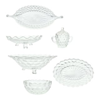 1960s Fostoria “American” Glass Dinnerware Serving Hostess Set - 6 pcs For Sale
