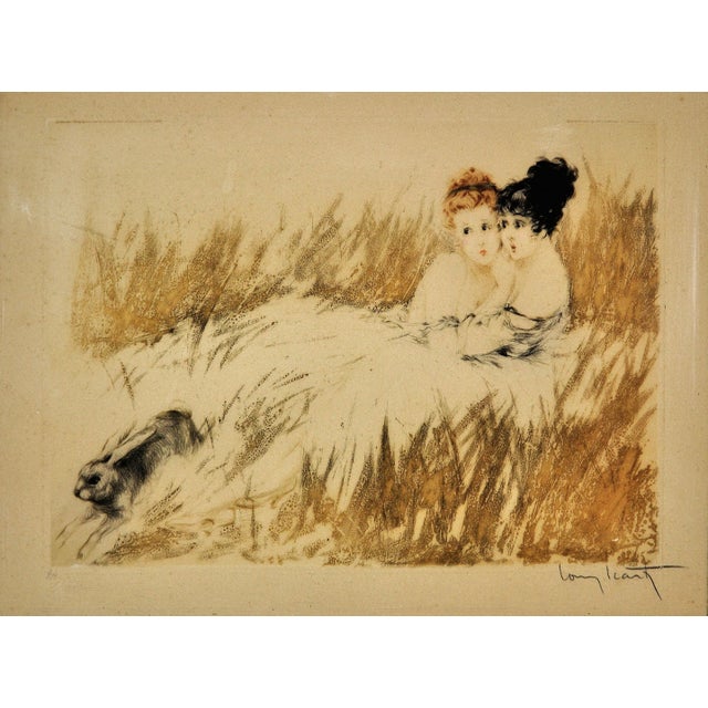 Louis icart. french ( b.1888 - d.1950 ). scared. hand coloured etching. signed lower right. estampe moderne seal lower...