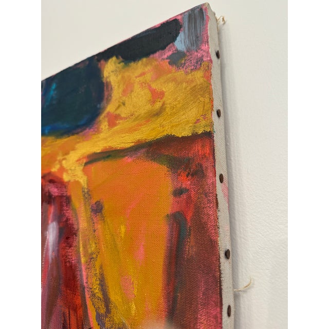 Monumental Abstract Modern Expressionism Still Life Original Oil Painting, Maroon, Mustard, Blue For Sale - Image 11 of 12