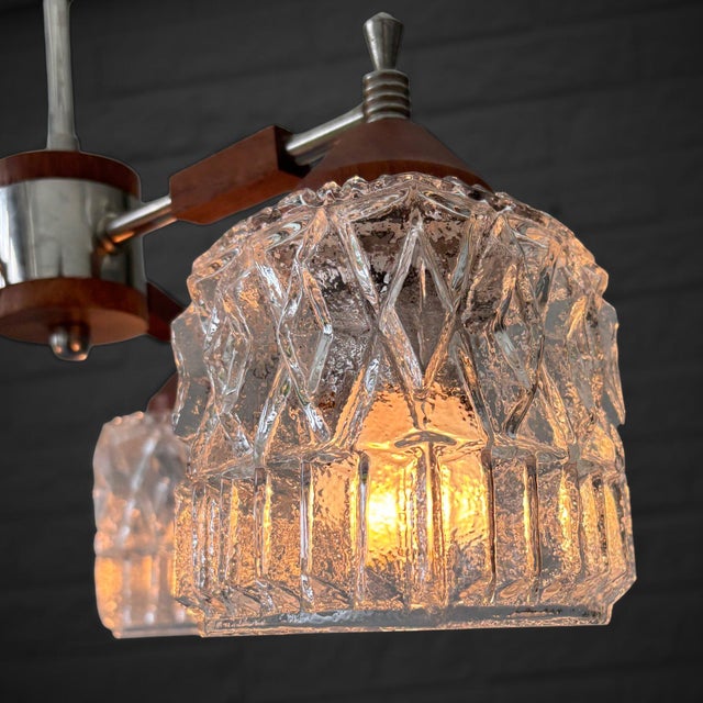 Brown Scandinavian Ceiling Lamp in Teak with Chrome Steel and Glass, Sweden, 1950s For Sale - Image 8 of 10