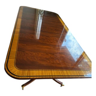 Baker Furniture, Collector's Edition, Charleston Collection, Banded Mahogany, Double Pedestal Dining Table, Vintage. 3 Extra Leaves Included! For Sale