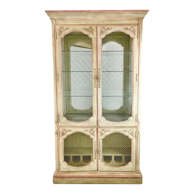 1980s Vintage Louis XV Regency Mediterranean Style Habersham Lighted Display Cabinet Hutch For Sale
